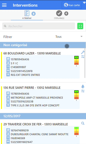 Réprésentation de la fonction: Filtrage des interventions par regroupement (date limite de réalisation, secteur, type d'intervention, ...)