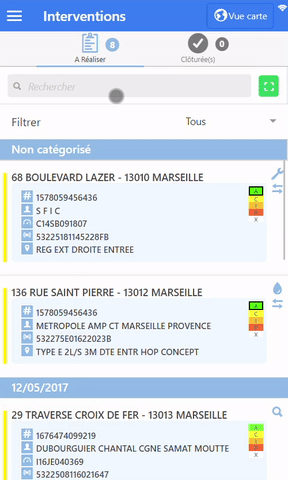 Réprésentation de la fonction: Recherche des interventions par propriété (ici par le code postal)